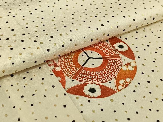 平和屋着物▽上質な小紋 単衣 扇面花文 金彩 正絹 逸品 AABE6868jh