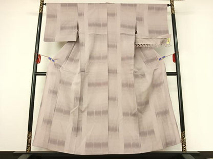 平和屋着物▽上質な紬　単衣　横段文　証紙付き　正絹　逸品　AABE6869jh