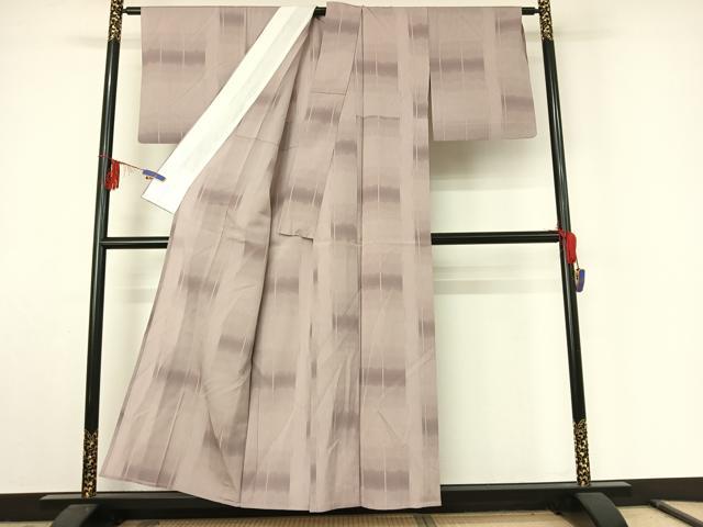 平和屋着物▽上質な紬　単衣　横段文　証紙付き　正絹　逸品　AABE6869jh