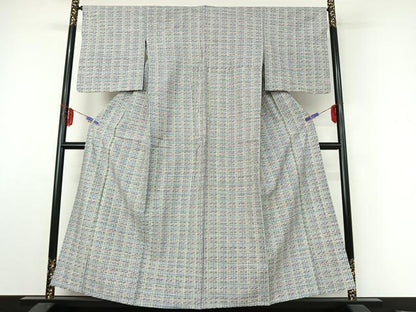 平和屋着物▽上質な紬　単衣　縞　正絹　逸品　AABE6876jh