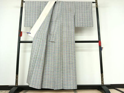 平和屋着物▽上質な紬　単衣　縞　正絹　逸品　AABE6876jh
