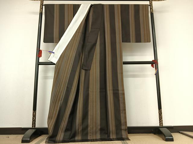 平和屋着物▽本場黄八丈　まるまなこ　紬　黒八丈　単衣　ロング丈　正絹　逸品　AABE6880jh 平和屋着物▽本場黄八丈 まるまなこ 紬 黒八丈 単衣 ロング丈