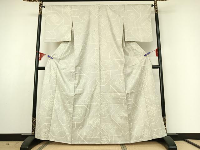 平和屋着物▽上質な紬　単衣　蜀江花文　正絹　逸品　AABE6881jh
