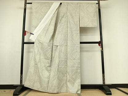 平和屋着物▽上質な紬　単衣　蜀江花文　正絹　逸品　AABE6881jh