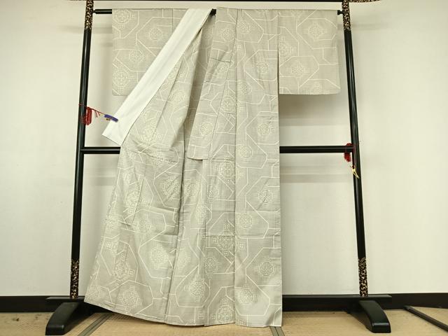 平和屋着物▽上質な紬　単衣　蜀江花文　正絹　逸品　AABE6881jh