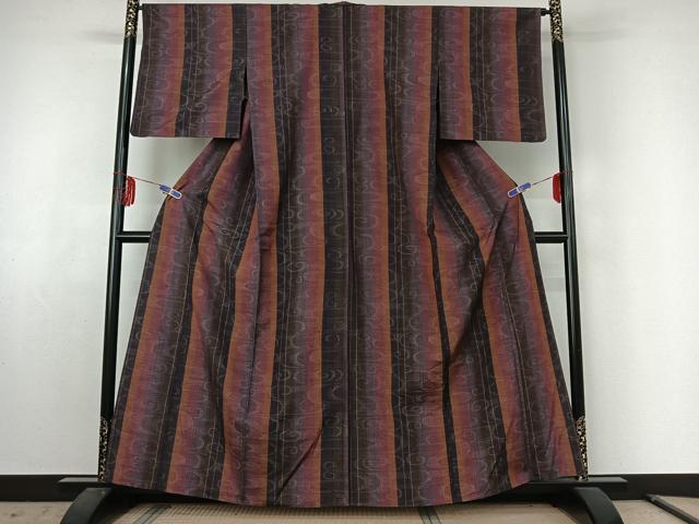 平和屋着物▽上質な紬 単衣 流水文 正絹 逸品 AABE6882jh