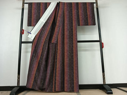 平和屋着物▽上質な紬 単衣 流水文 正絹 逸品 AABE6882jh
