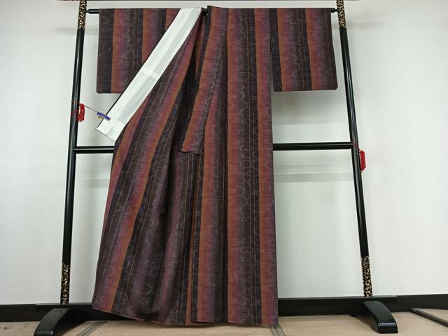 平和屋着物▽上質な紬 単衣 流水文 正絹 逸品 AABE6882jh