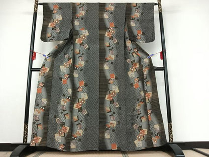 平和屋着物▽上質な小紋　単衣　色紙重ね花文　金彩　正絹　逸品　AABE6883jh