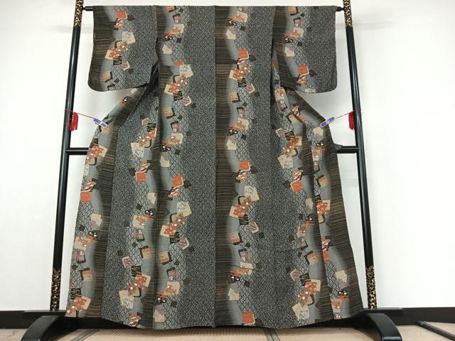 平和屋着物▽上質な小紋　単衣　色紙重ね花文　金彩　正絹　逸品　AABE6883jh