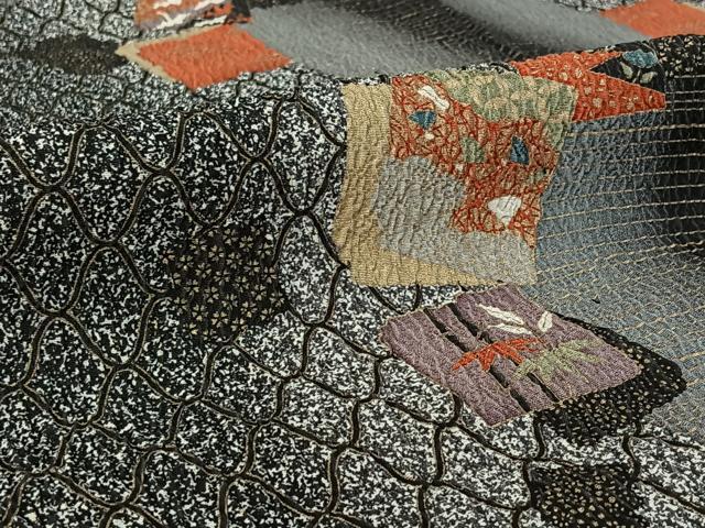 平和屋着物▽上質な小紋　単衣　色紙重ね花文　金彩　正絹　逸品　AABE6883jh