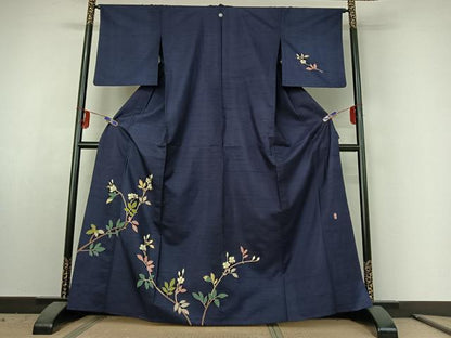 平和屋着物▽本加賀友禅作家 成竹登茂男 訪問着 単衣 白山紬地 枝花文 正絹 逸品 AABE6884jh