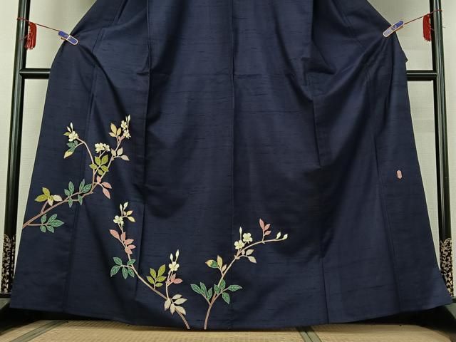 平和屋着物▽本加賀友禅作家 成竹登茂男 訪問着 単衣 白山紬地 枝花文 正絹 逸品 AABE6884jh