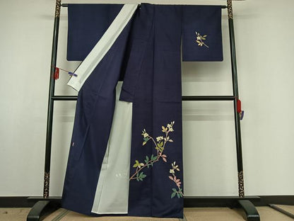 平和屋着物▽本加賀友禅作家 成竹登茂男 訪問着 単衣 白山紬地 枝花文 正絹 逸品 AABE6884jh