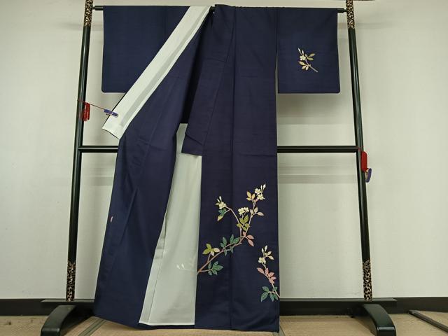 平和屋着物▽本加賀友禅作家 成竹登茂男 訪問着 単衣 白山紬地 枝花文 正絹 逸品 AABE6884jh