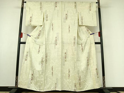 平和屋着物▽上質な小紋 単衣 草花文 金彩 正絹 逸品 AABE6885jh