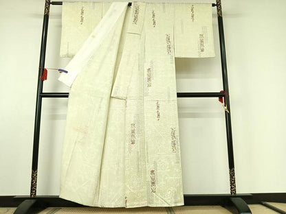 平和屋着物▽上質な小紋 単衣 草花文 金彩 正絹 逸品 AABE6885jh