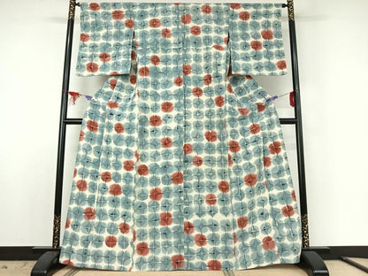 平和屋着物▽上質な小紋 単衣 格子 正絹 逸品 AABE6886jh