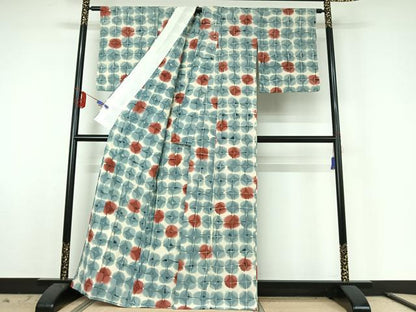 平和屋着物▽上質な小紋 単衣 格子 正絹 逸品 AABE6886jh