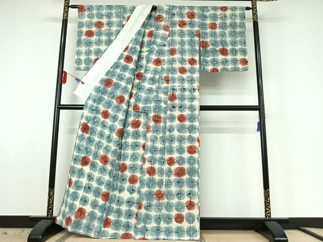 平和屋着物▽上質な小紋 単衣 格子 正絹 逸品 AABE6886jh