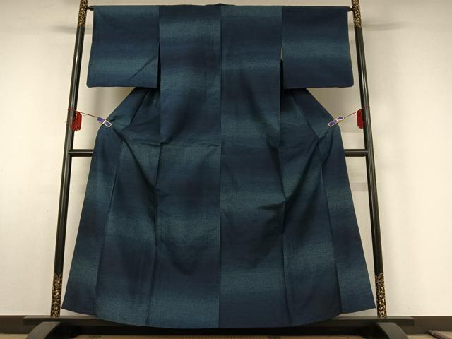 平和屋着物▽上質な紬 単衣 横段文 正絹 逸品 AABE6888jh
