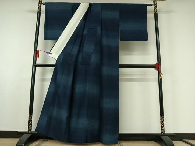 平和屋着物▽上質な紬 単衣 横段文 正絹 逸品 AABE6888jh