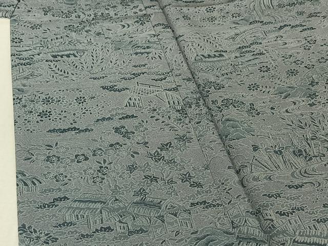 平和屋着物▽上質な小紋 単衣 風景花文 正絹 逸品 AABE6889jh
