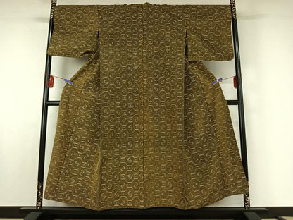 平和屋着物▽上質な紬 単衣 琉球絣文様 正絹 逸品 AABE6890jh