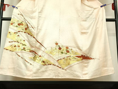 平和屋着物▽銀座きしや　訪問着　単衣　駒刺繍　草花文　金彩　正絹　逸品　AABE6891jh