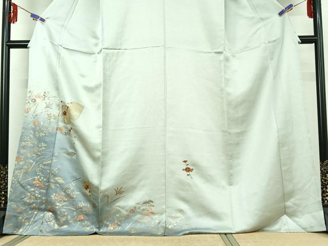 平和屋着物▽訪問着 単衣 刺繍 草花文 暈し染め 金銀彩 金糸 ロング丈 正絹 逸品 AABE6892jh