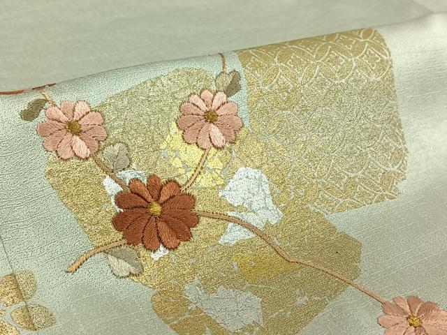 平和屋着物▽訪問着 単衣 刺繍 草花文 暈し染め 金銀彩 金糸 ロング丈 正絹 逸品 AABE6892jh