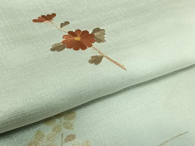 平和屋着物▽訪問着 単衣 刺繍 草花文 暈し染め 金銀彩 金糸 ロング丈 正絹 逸品 AABE6892jh
