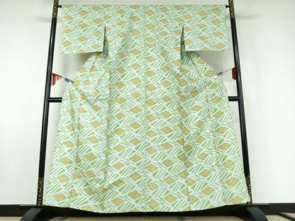 平和屋着物▽上質な小紋 単衣 紬地 幾何学文様 おく田謹製 正絹 逸品 AABE6895jh