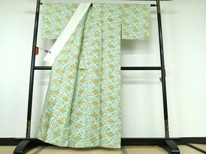 平和屋着物▽上質な小紋 単衣 紬地 幾何学文様 おく田謹製 正絹 逸品 AABE6895jh