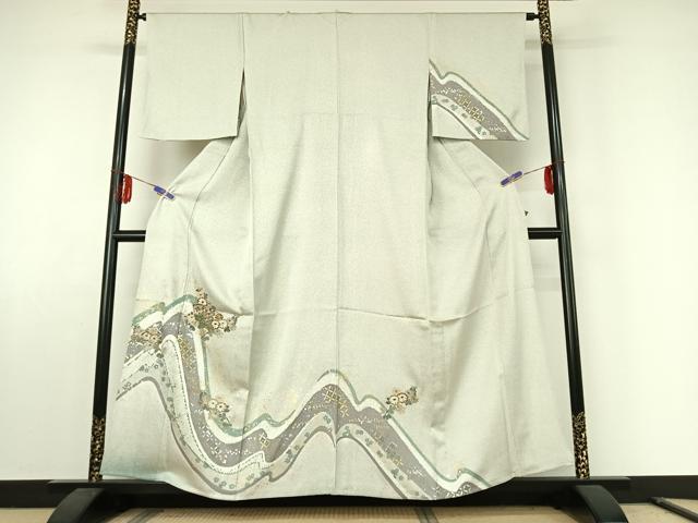 平和屋着物▽訪問着 単衣 中国三大刺繍 スワトウ刺繍 汕頭刺繍 地紙吉祥花文 金銀彩 金糸 正絹 逸品 AABE6897jh
