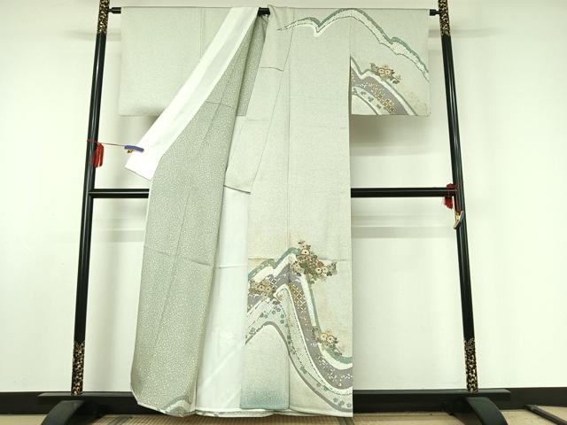 平和屋着物▽訪問着 単衣 中国三大刺繍 スワトウ刺繍 汕頭刺繍 地紙吉祥花文 金銀彩 金糸 正絹 逸品 AABE6897jh
