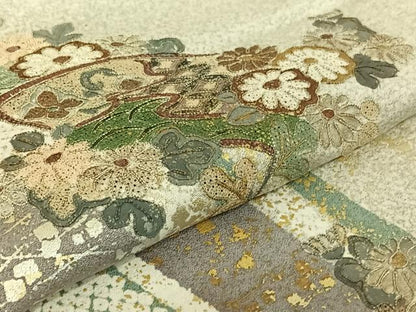 平和屋着物▽訪問着 単衣 中国三大刺繍 スワトウ刺繍 汕頭刺繍 地紙吉祥花文 金銀彩 金糸 正絹 逸品 AABE6897jh