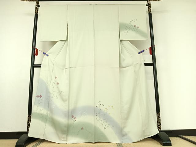 平和屋着物▽訪問着　単衣　手描き　草花文　暈し染め　正絹　逸品　AABE6898jh