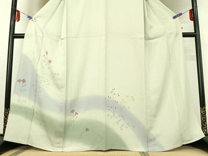 平和屋着物▽訪問着　単衣　手描き　草花文　暈し染め　正絹　逸品　AABE6898jh