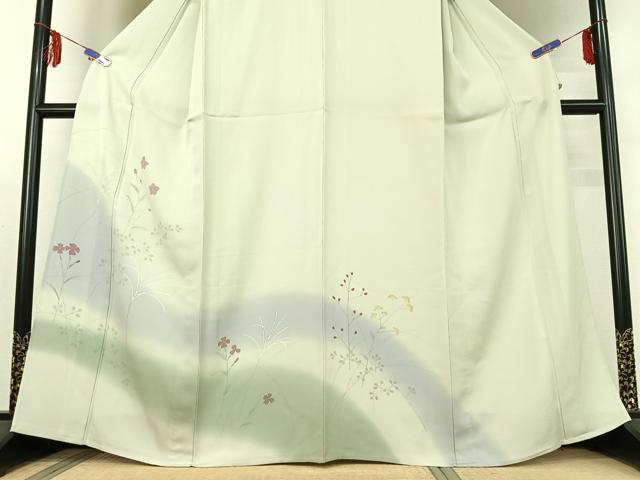 平和屋着物▽訪問着　単衣　手描き　草花文　暈し染め　正絹　逸品　AABE6898jh