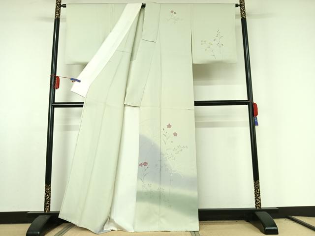 平和屋着物▽訪問着　単衣　手描き　草花文　暈し染め　正絹　逸品　AABE6898jh
