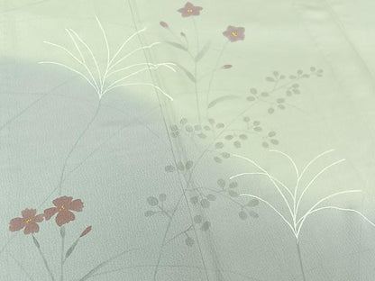 平和屋着物▽訪問着　単衣　手描き　草花文　暈し染め　正絹　逸品　AABE6898jh