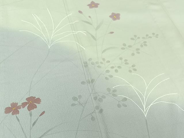 平和屋着物▽訪問着　単衣　手描き　草花文　暈し染め　正絹　逸品　AABE6898jh