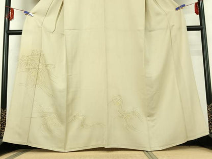 平和屋着物▽訪問着 単衣 駒刺繍 立波文 金彩 正絹 逸品 AABE6900jh