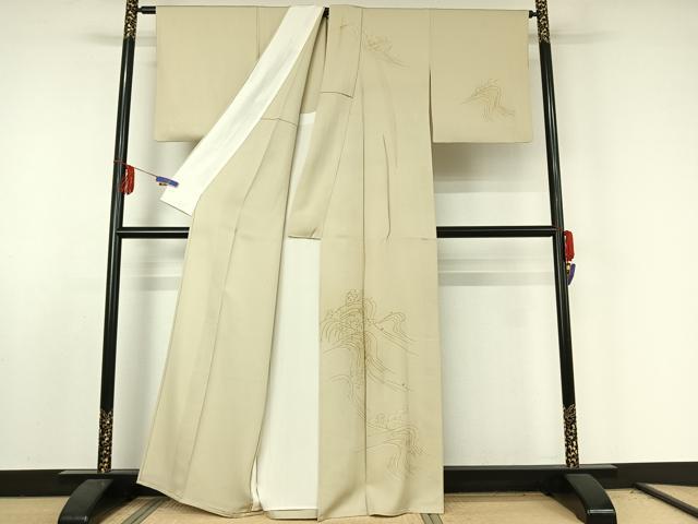 平和屋着物▽訪問着 単衣 駒刺繍 立波文 金彩 正絹 逸品 AABE6900jh
