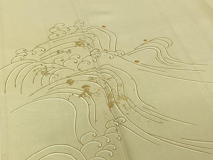 平和屋着物▽訪問着 単衣 駒刺繍 立波文 金彩 正絹 逸品 AABE6900jh