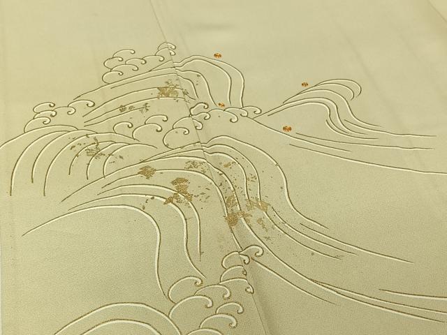 平和屋着物▽訪問着 単衣 駒刺繍 立波文 金彩 正絹 逸品 AABE6900jh