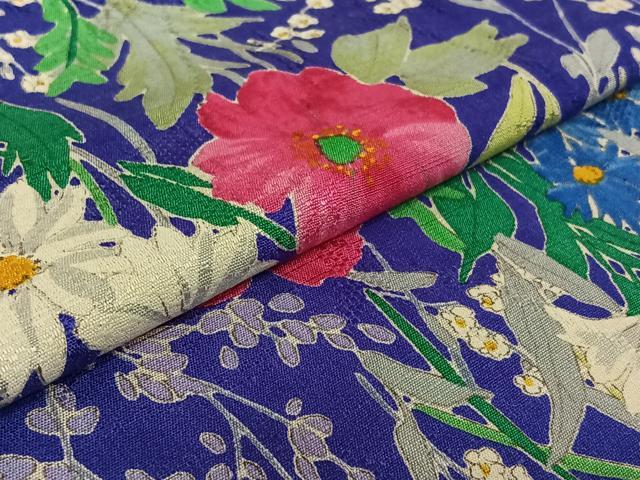 平和屋着物▽小紋 単衣 紬地 手描き 草花文 未使用 AABE6902jh
