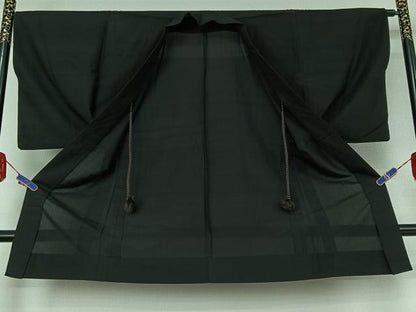 平和屋着物▽男性　長羽織　暗黒色　黒地　正絹　逸品　AABE6903jh