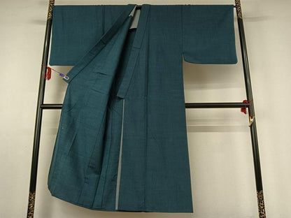 平和屋着物▽男性 小紋 単衣 格子 キングサイズ ウール 逸品 AABE6906jh